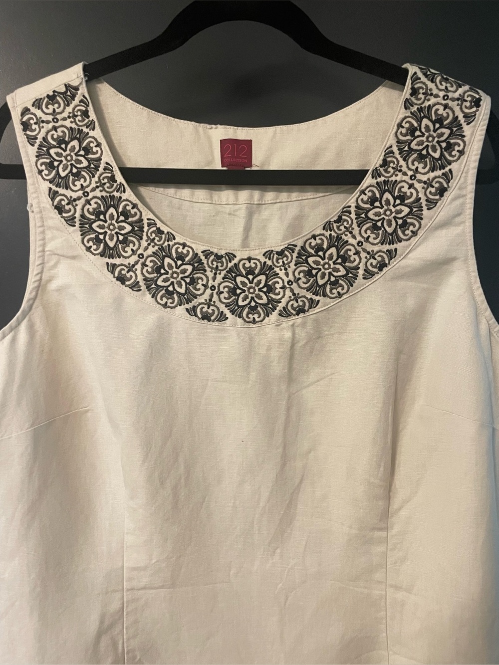 212 Collection Linen Blend Embroidered Shift Dress Cream Black Size 18 - Picture 3 of 8